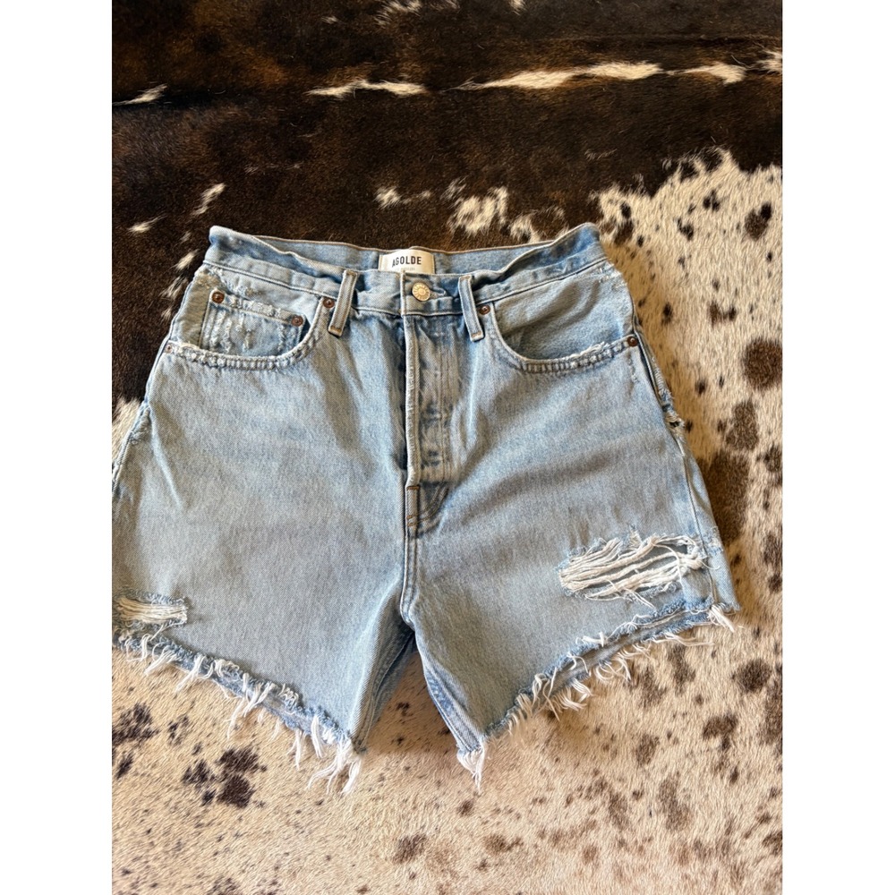 AGOLDE Riley Cutoff Distressed Denim Shorts Size 28 - Picture 2 of 8